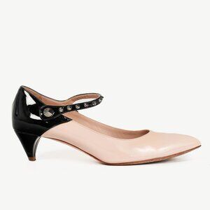 Miu Miu Light Pink & Black Bicolor Studded Mary Janes